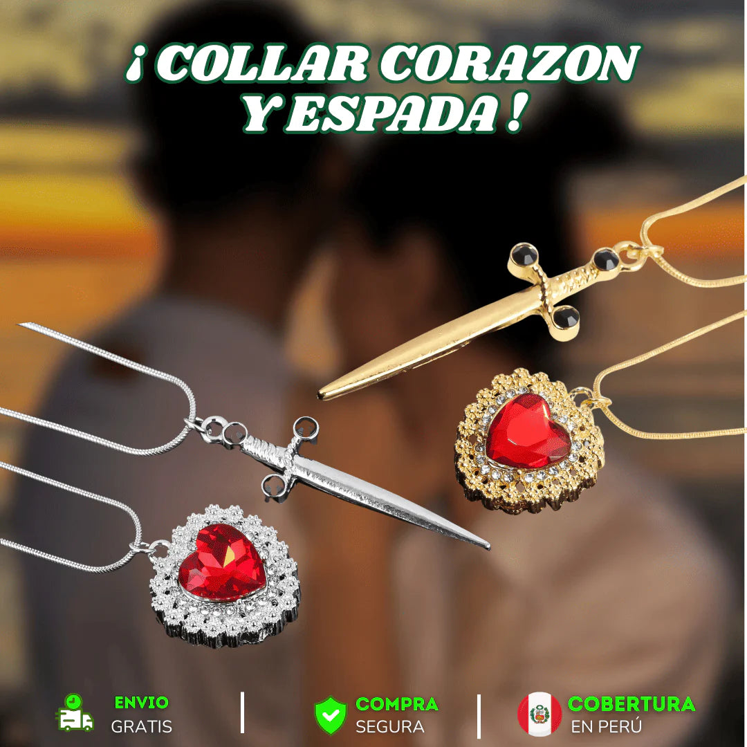 Collar Corazon y Espada Duo Pareja (2x1)