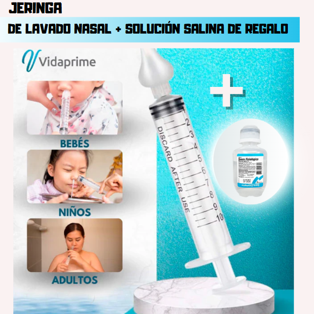 Jeringa Lavado Nasal | Pack 2 Unidades + Solución Salina de Regalo
