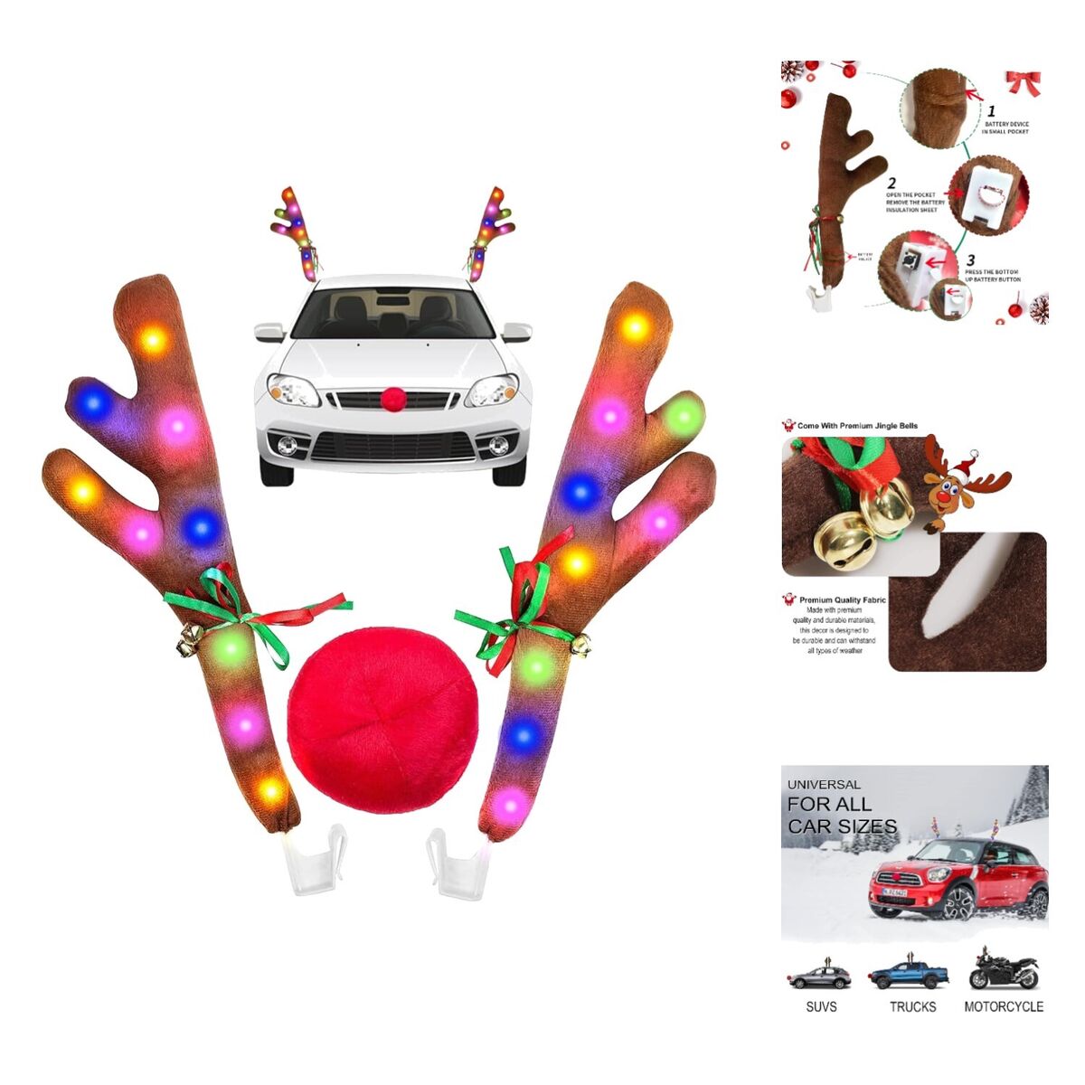 Disfraz de Reno Con luces para Auto, Moto o Bicicleta COLOR MARRÓN