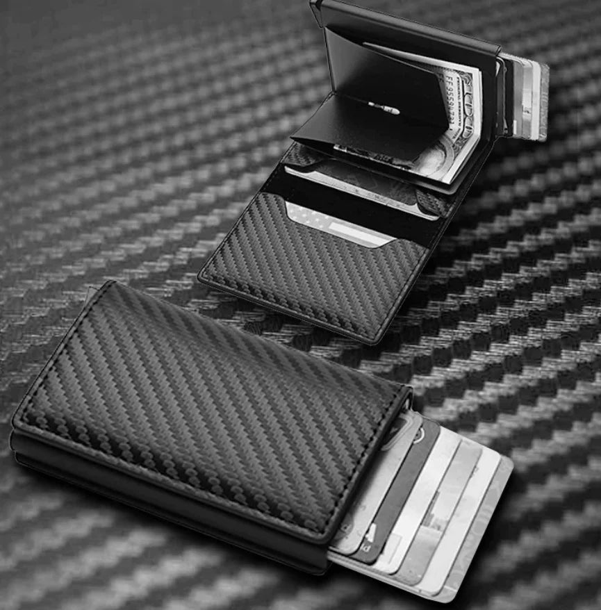 Billetera Fibra De Carbono Premium con monedero RFID - NEGRO