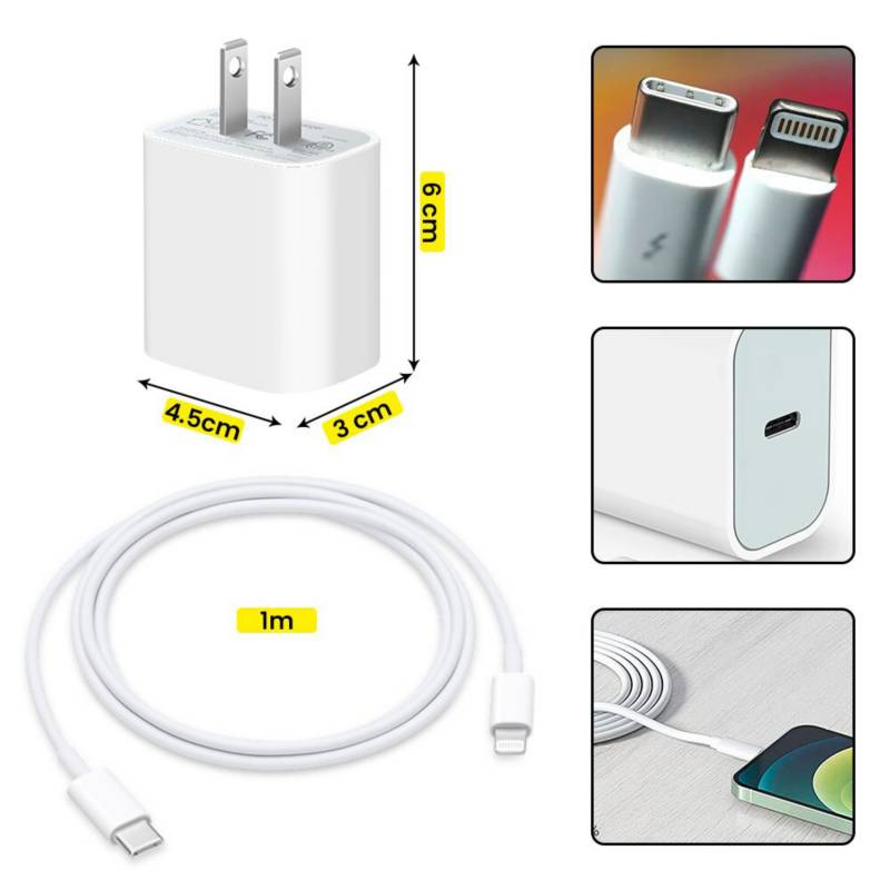 Cargador Rápido Apple 20W + Cable USB-C a Lightning ⚡📱