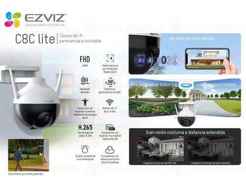 Cámara de seguridad 360 Grados Wifi C8C LITE 1080P Full HD Exterior Ezviz