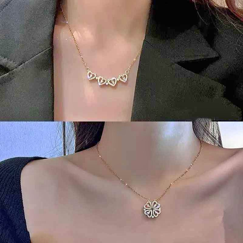Collar Cuádruple Mágico: Trébol de la Suerte con Corazones
