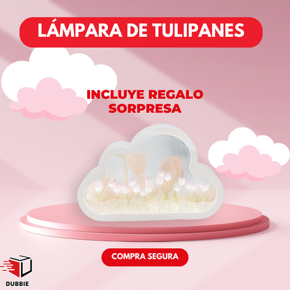 Lámpara espejo con diseño de tulipanes y forma de nube