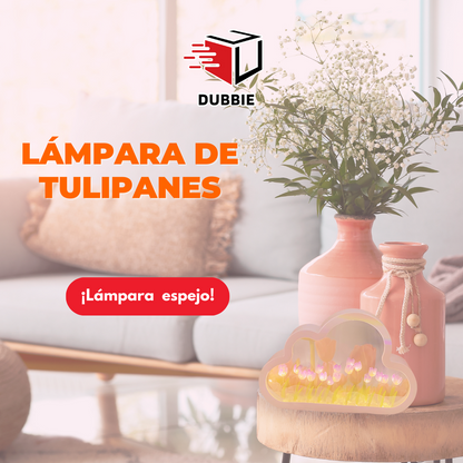 Lámpara espejo con diseño de tulipanes y forma de nube