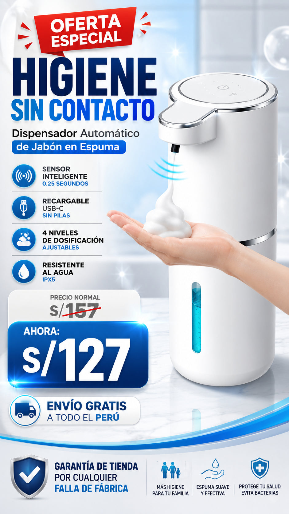 Dispensador Automático de Jabón en Espuma Sin Contacto – 380ml