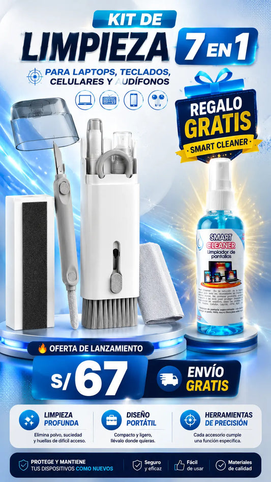 Kit De Limpieza Portátil 7 En 1 + Spray Limpiador