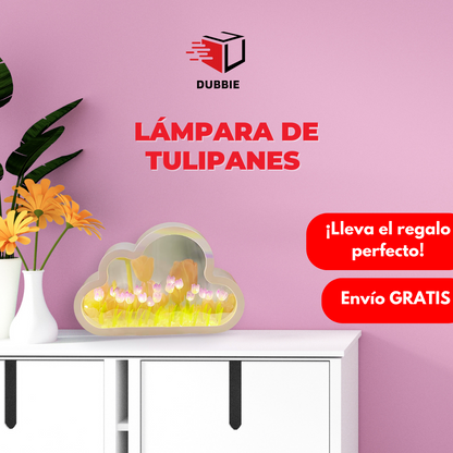 Lámpara espejo con diseño de tulipanes y forma de nube