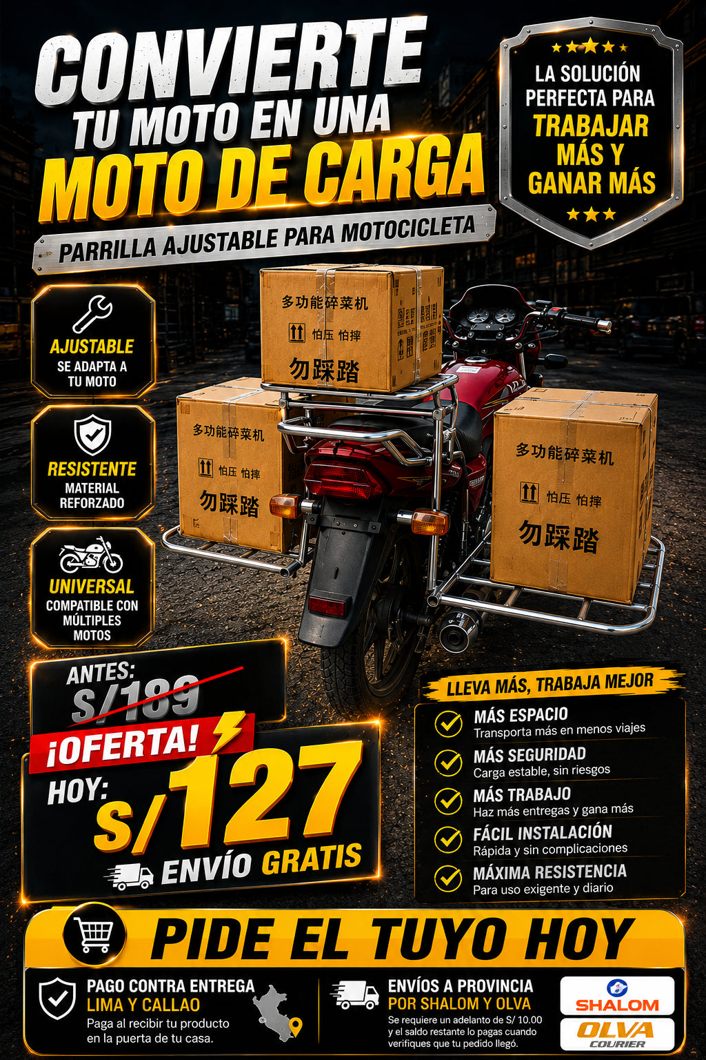 Parrilla de carga ajustable para motocicleta