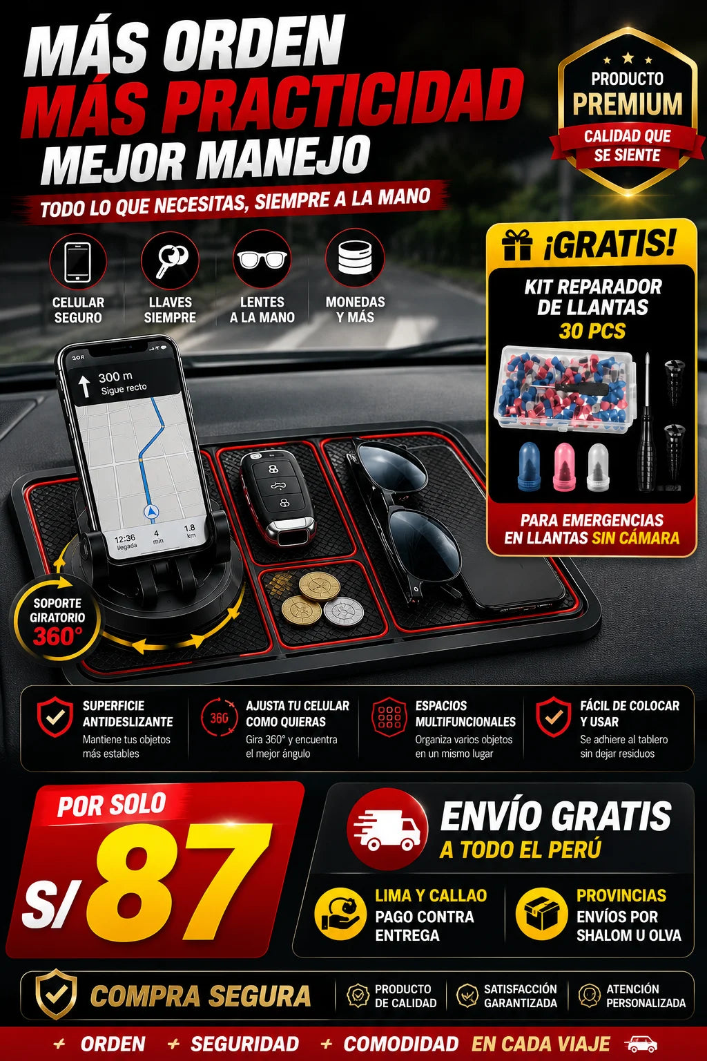 Tapete Antideslizante Para Auto + Kit de emergencia de Regalo