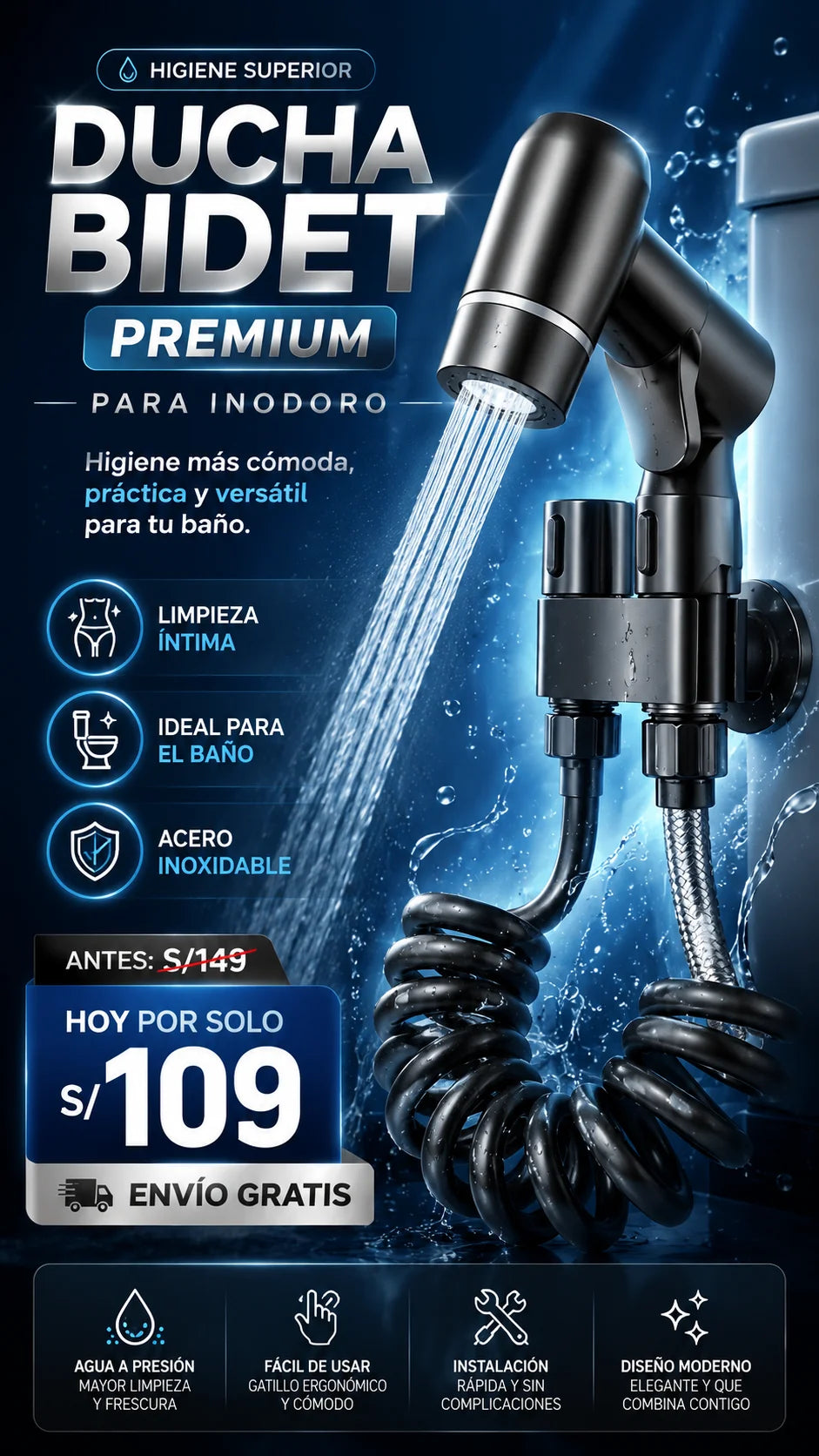 Ducha Bidet Para Inodoro Acero Inoxidable Regador Limpieza