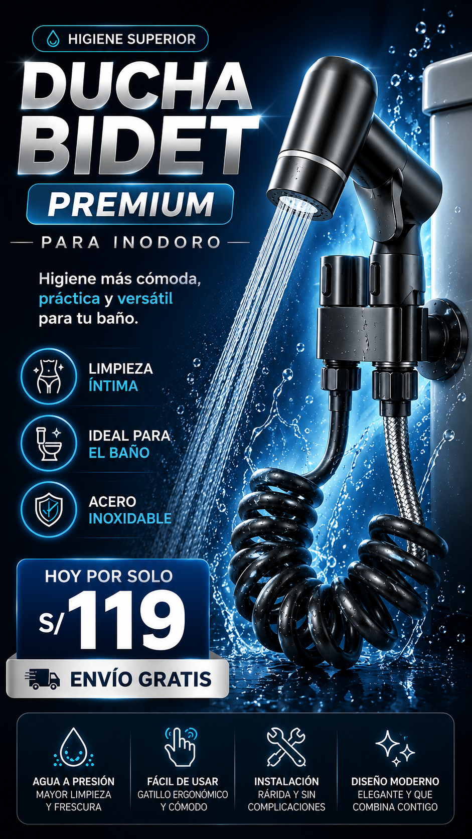 Ducha Bidet Para Inodoro Acero Inoxidable Regador Limpieza