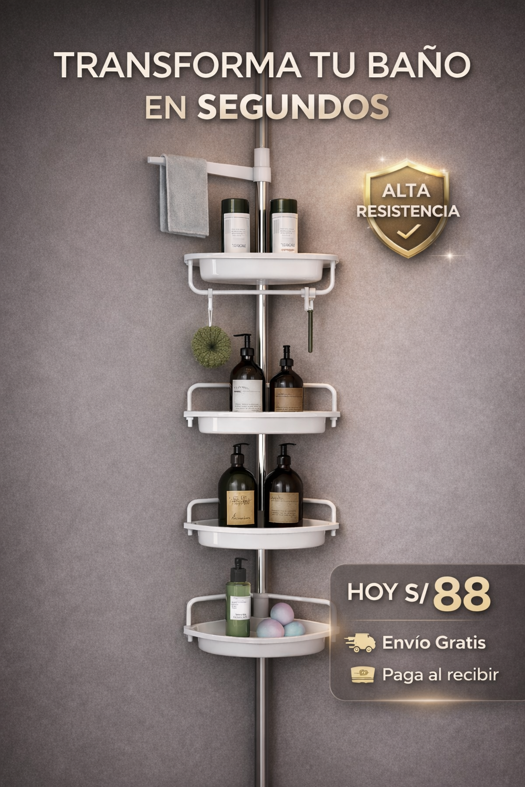 Esquinero para Ducha Organizador de Baño 4 Niveles Multifuncional