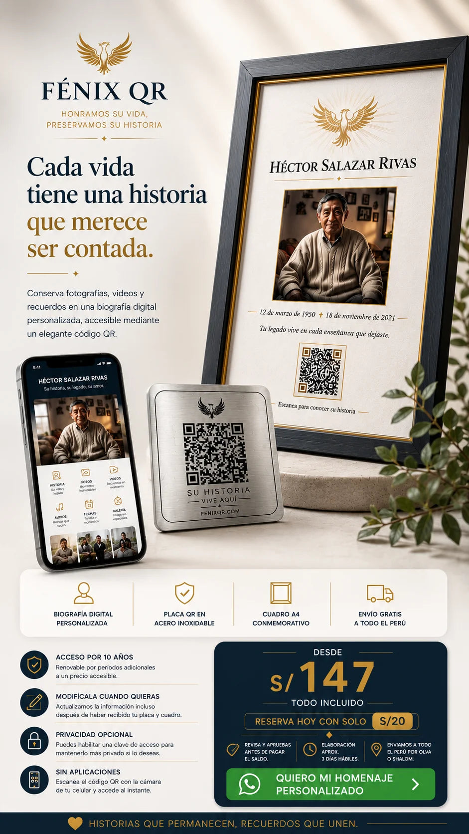 FenixQR – Biografía Interactiva para Seres Queridos + Placa Acero QR
