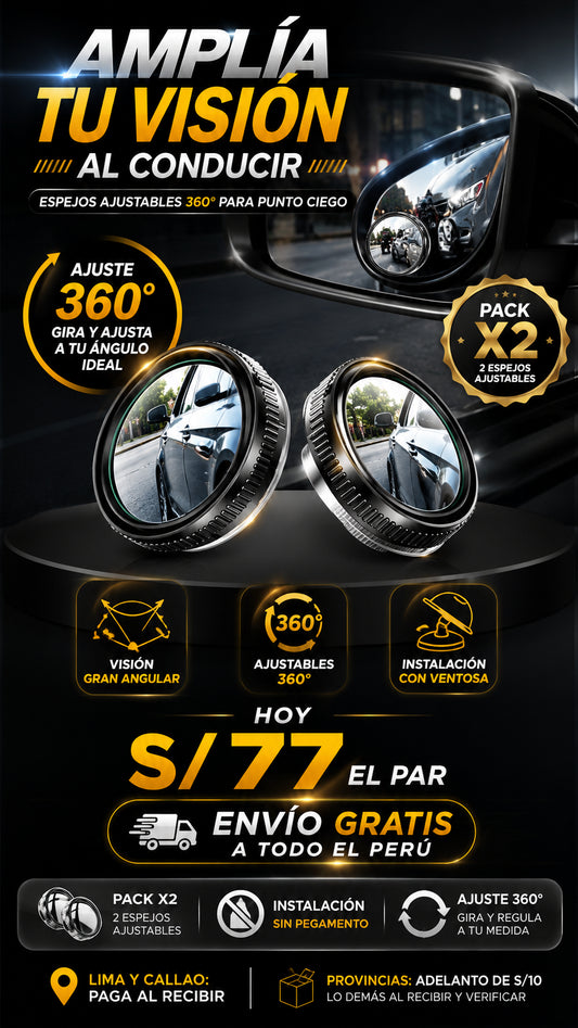 Espejo Retrovisor Angulo 360 Grados Coche Punto Ciego X2