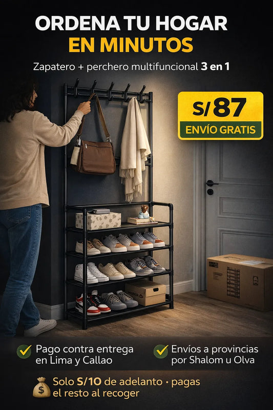 Zapatera Organizador con Perchero 4 Niveles Negro