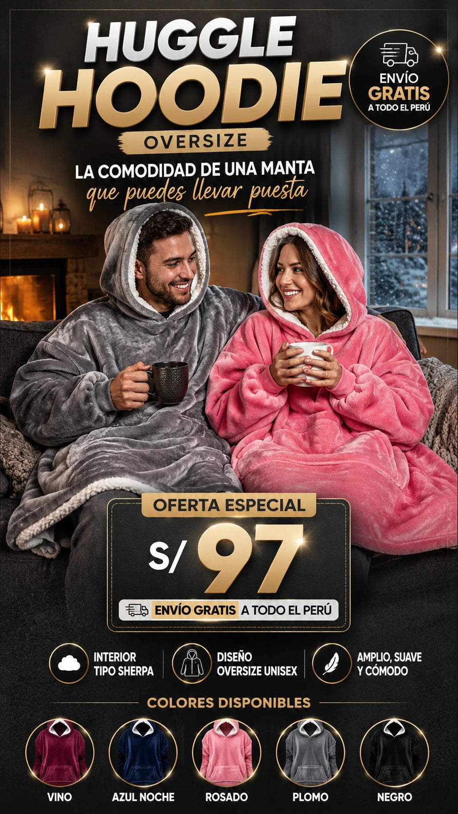 Polerón Felpa Premium Oversize Unisex Polera Grande Invierno