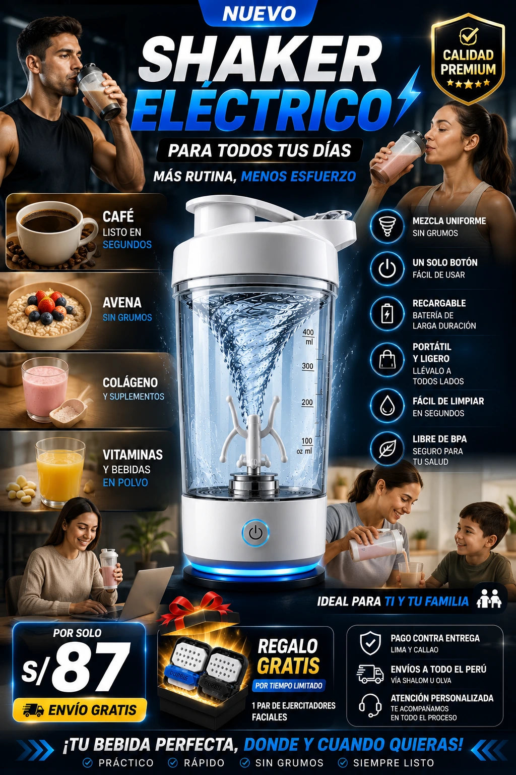 Botella Shaker Eléctrico + Regalo