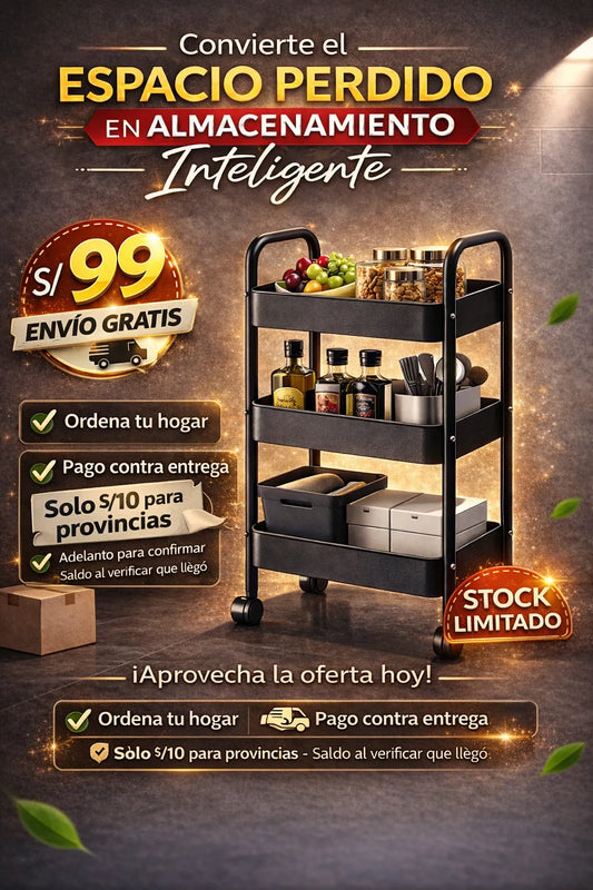 Organizador Multiusos De 3 Niveles Con Ruedas de Metal