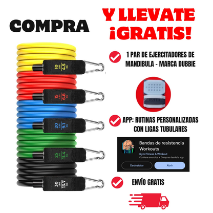 Set de Ligas Elásticas Tubulares + Gratis un Par de Ejercitadores de Mandíbula - Marca DUBBIE