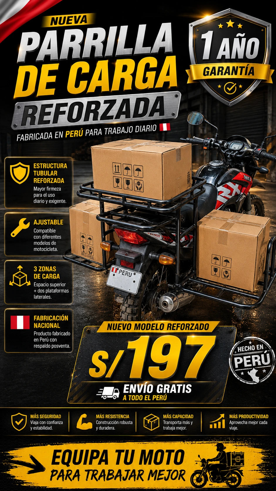 Parrilla de carga ajustable para motocicleta