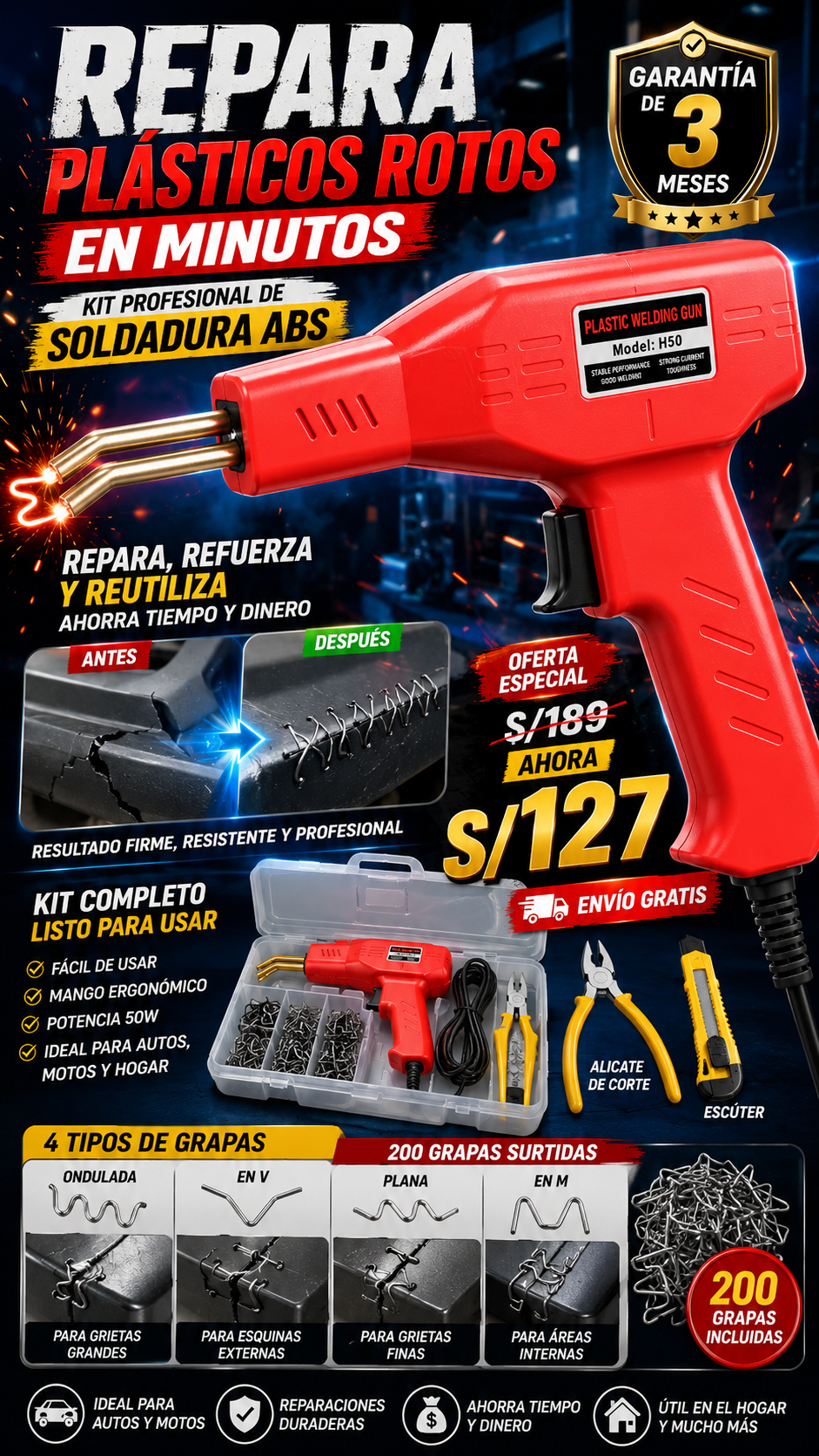 Pistola de Soldar Soldadura para todo tipo de plástico de 50W