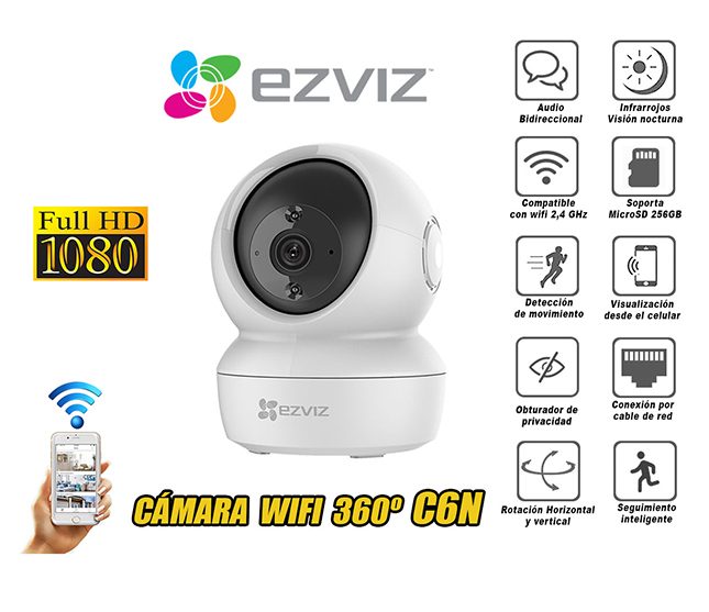 Cámara de seguridad EZVIZ 360°Alarma Sensor movimiento