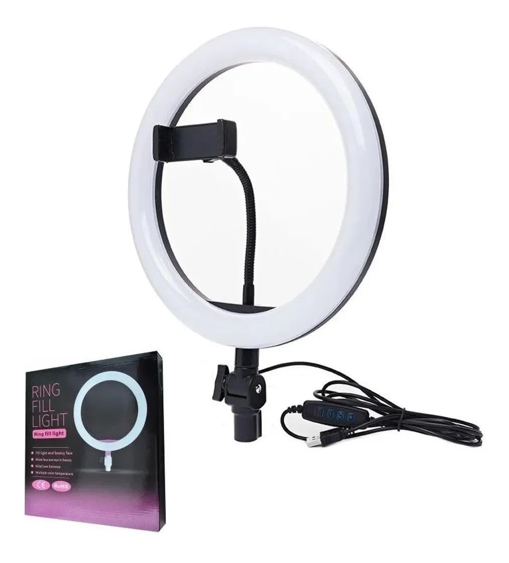 Aro De Luz Led 26cm + Trípode 2m + Adaptador Celular Camara