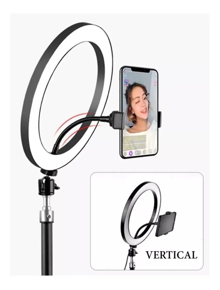 Aro De Luz Led 26cm + Trípode 2m + Adaptador Celular Camara