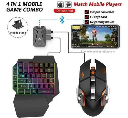 Teclado + mouse gammer para celular
