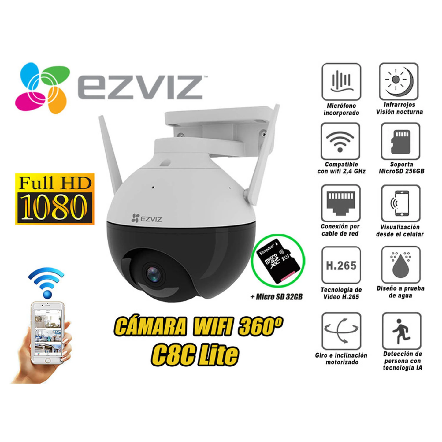 Cámara de seguridad 360 Grados Wifi C8C LITE 1080P Full HD Exterior Ezviz