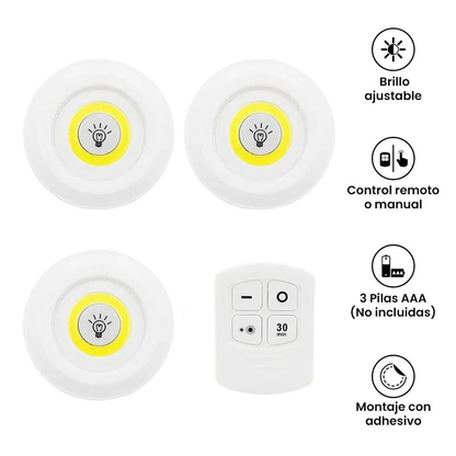 Set 3 Focos Led con Control Remoto y 3 Intensidades