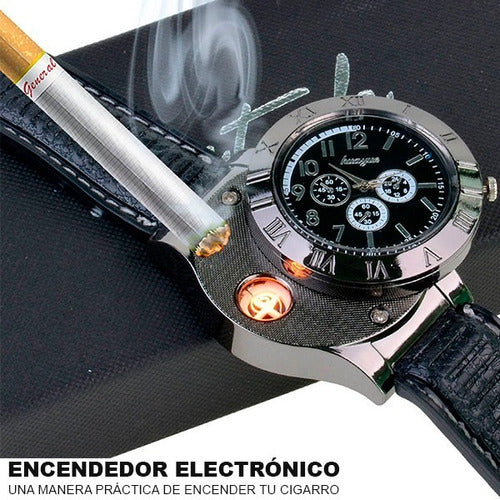 Reloj con encendedor recargable Premium - BrilloCrono Tiempo de Lujo