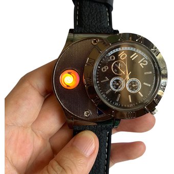 Reloj con encendedor recargable Premium - BrilloCrono Tiempo de Lujo